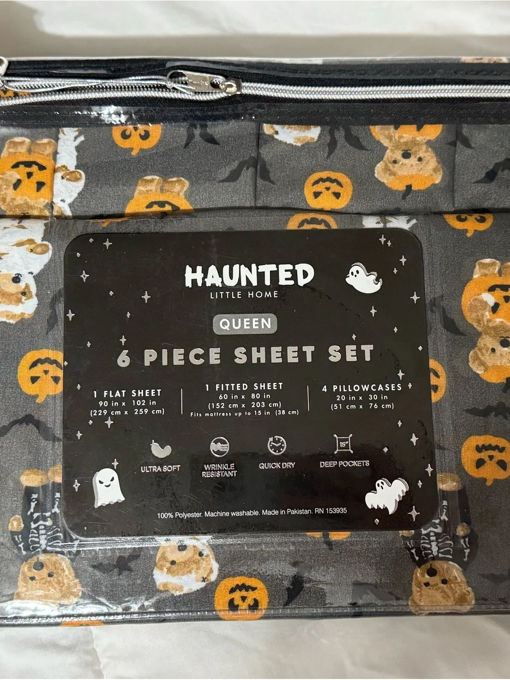 Haunted Little Home Queen Sheet Set Halloween Teddy Bear Bedding 6 Piece